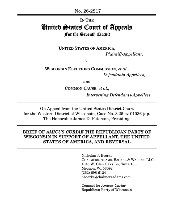 Republican Party of Wisconsin in United States v. Wisconsin Elections Commission